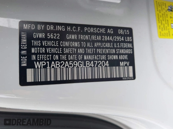 2016 Porsche Macan S with VIN WP1AB2A59GLB47204, listed as a IAAI auction lot 42512482 with 146,586 mi miles and . Bid and sale history available at DreamBid. Image 9.