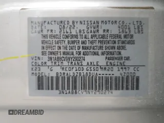 2022 Nissan Sentra SV with VIN 3N1AB8CV9NY290274, listed as a Copart auction lot 55827375 with 53,060 mi miles and Salvage Title. Bid and sale history available at DreamBid. Image 12.