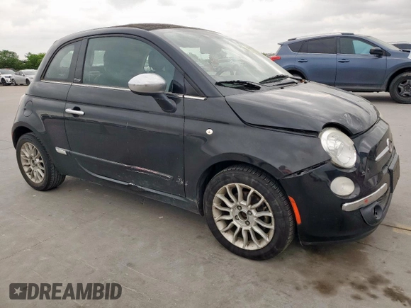 2012 FIAT 500 Lounge with VIN 3C3CFFER3CT370540, listed as a Copart auction lot 53429575 with 104,027 mi miles and Salvage title. Bid and sale history available at DreamBid. Image 4.