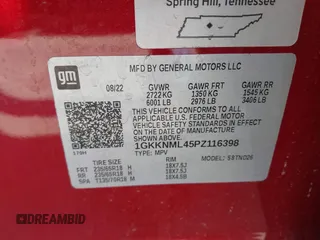 2023 GMC Acadia SLT with VIN 1GKKNML45PZ116398, listed as a IAAI auction lot 41317350 with 45,628 mi miles and . Bid and sale history available at DreamBid. Image 9.