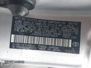 2012 Toyota Prius One with VIN JTDKN3DUXC5478605, listed as a IAAI auction lot 41788143 with 136,876 mi miles and . Bid and sale history available at carsss.com. Image 9.
