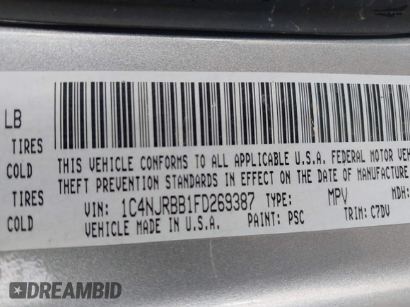 2015 Jeep Patriot Sport with VIN 1C4NJRBB1FD269387, listed as a IAAI auction lot 42111334 with 175,512 mi miles and . Bid and sale history available at carsss.com. Image 9.