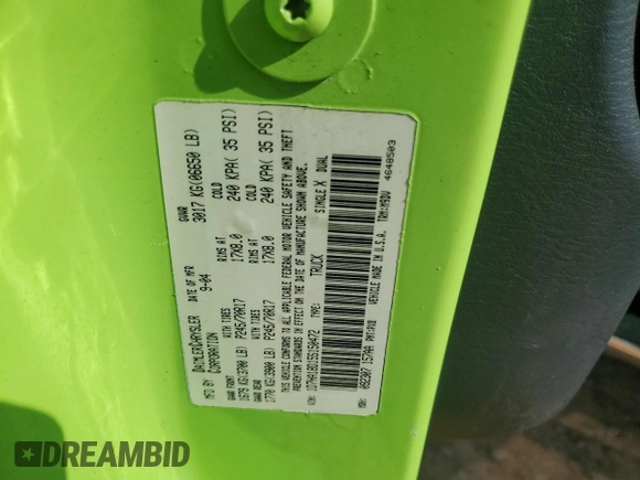 2005 Dodge 1500 SLT with VIN 1D7HA18D15S150472, listed as a Copart auction lot 53278505 with 109,457 mi miles and Salvage Title. Bid and sale history available at DreamBid. Image 15.