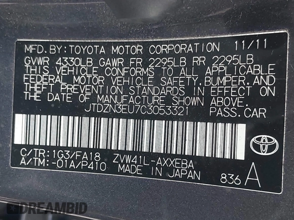 2012 Toyota Prius Two z VIN JTDZN3EU7C3053321, wystawiony jako IAAI lot #42386200 z przebiegiem 94 041 mil mil oraz . Historia ofert i sprzedaży dostępna na DreamBid. Obrazek 9.
