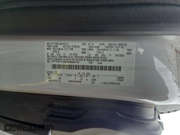 2019 Ford Transit z VIN 1FTYR1YG8KKB48131, wystawiony jako IAAI lot #42624631 z przebiegiem 115 298 mil mil oraz . Historia ofert i sprzedaży dostępna na DreamBid. Obrazek 26.