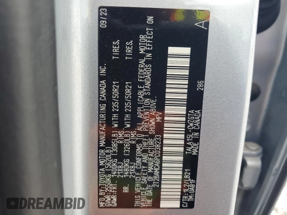 2023 Lexus RX 350 с VIN 2T2BAMCA6PC038233, выставлен на аукционе Copart как лот 55504235 с пробегом 18 497 миль миль и Списание • Salvage title. История ставок и продаж доступна на DreamBid. Изображение 13.