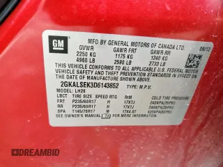 2013 GMC Terrain SLE with VIN 2GKALSEK3D6143852, listed as a Copart auction lot 61067845 with 183,048 mi miles and Salvage title. Bid and sale history available at DreamBid. Image 12.