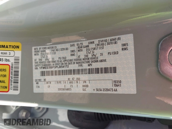 2023 Ford Bronco with VIN 1FMEE5BP3PLB54172, listed as a IAAI auction lot 42092197 with 30,167 mi miles and . Bid and sale history available at DreamBid. Image 9.