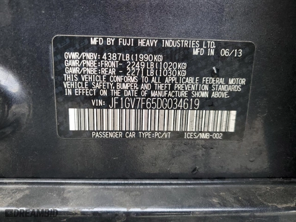 2013 Subaru Impreza Sedan WRX WRX Limited with VIN JF1GV7F65DG034619, listed as a Copart auction lot 48733835 with 49,865 mi miles and Salvage Title. Bid and sale history available at carsss.com. Image 12.