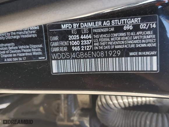 2014 Mercedes-Benz CLA-Class CLA 250 with VIN WDDSJ4GB6EN081929, listed as a Copart auction lot 44584265 with 97,656 mi miles and Salvage Title. Bid and sale history available at carsss.com. Image 15.