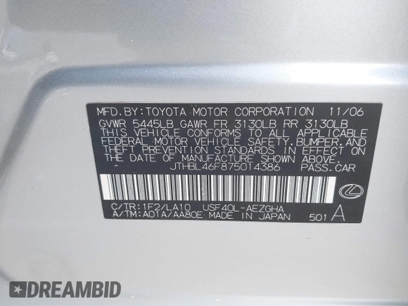 2007 Lexus LS 460 z VIN JTHBL46F875014386, wystawiony jako IAAI lot #41946333 z przebiegiem 134 574 mil mil oraz . Historia ofert i sprzedaży dostępna na DreamBid. Obrazek 9.