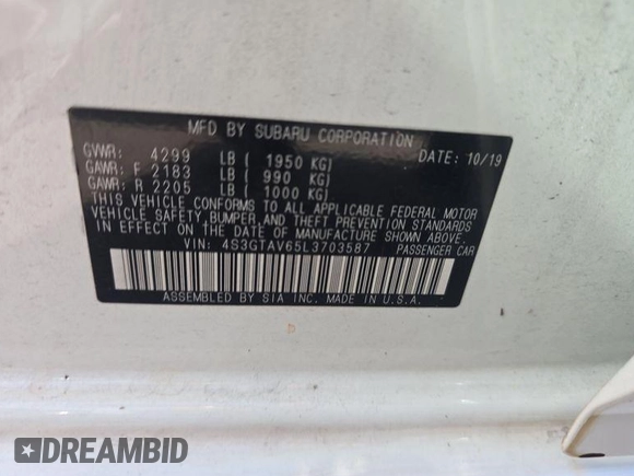 2020 Subaru Impreza Premium with VIN 4S3GTAV65L3703587, listed as a IAAI auction lot 42677825 with 113,969 mi miles and . Bid and sale history available at DreamBid. Image 7.