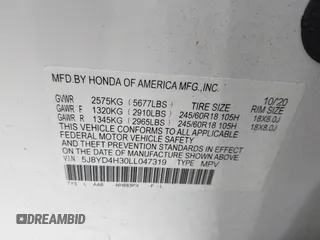 2020 Acura MDX z VIN 5J8YD4H30LL047319, wystawiony jako IAAI lot #42362677 z przebiegiem 60 913 mil mil oraz . Historia ofert i sprzedaży dostępna na DreamBid. Obrazek 9.