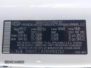 2022 Hyundai Tucson SEL with VIN 5NMJCCAE8NH042107, listed as a IAAI auction lot 41662869 with 39,456 mi miles. Bid and sale history available at carsss.com. Image 9.