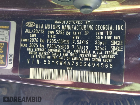 2014 Kia Sorento SX Limited with VIN 5XYKW4A76EG494568, listed as a IAAI auction lot 42655032 with 154,031 mi miles and . Bid and sale history available at DreamBid. Image 9.