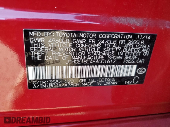 2015 Lexus GS 350 with VIN JTHCE1BL4FA001617, listed as a Copart auction lot 77165544 with 20,448 mi miles and Salvage Title. Bid and sale history available at carsss.com. Image 13.