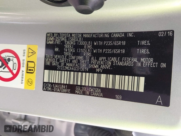 2016 Lexus RX 350 with VIN 2T2ZZMCA4GC013614, listed as a IAAI auction lot 42112946 with 92,880 mi miles and . Bid and sale history available at DreamBid. Image 9.