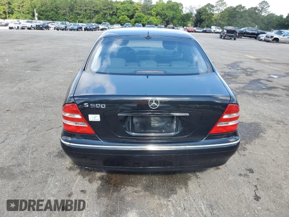 2002 Mercedes-Benz S 500 with VIN WDBNG75J92A289239, listed as a Copart auction lot 59052135 with Not provided miles and Salvage title. Bid and sale history available at DreamBid. Image 6.