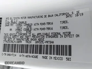 2020 Toyota Tacoma SR5 with VIN 3TMAZ5CN8LM118099, listed as a IAAI auction lot 42462393 with 44,795 mi miles and . Bid and sale history available at DreamBid. Image 9.