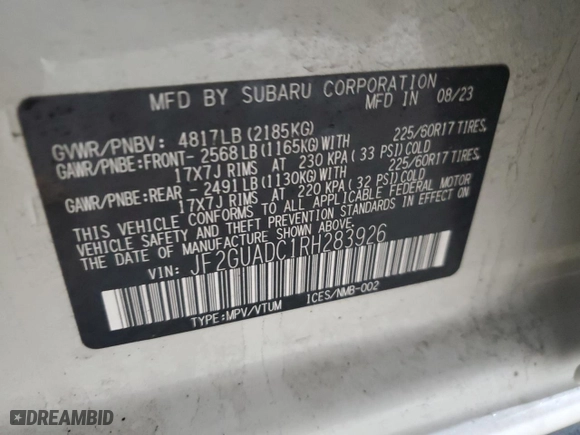 2024 Subaru Crosstrek Premium with VIN JF2GUADC1RH283926, listed as a Copart auction lot 86566274 with 14,958 mi miles and Salvage Title. Bid and sale history available at carsss.com. Image 13.