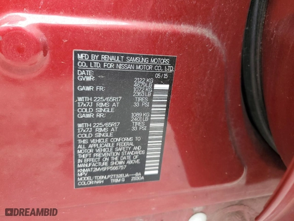 2015 Nissan Rogue S with VIN KNMAT2MV6FP566757, listed as a Copart auction lot 71066974 with 60,546 mi miles and Salvage Title. Bid and sale history available at carsss.com. Image 14.