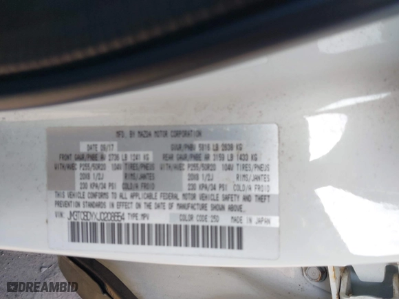 2018 Mazda CX-9 Grand Touring with VIN JM3TCBDYXJ0208654, listed as a IAAI auction lot 41410805 with 117,761 mi miles. Bid and sale history available at carsss.com. Image 9.