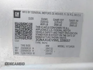 2021 Chevrolet Equinox LT with VIN 3GNAXUEV9ML328657, listed as a IAAI auction lot 41548952 with 82,870 mi miles and . Bid and sale history available at DreamBid. Image 9.