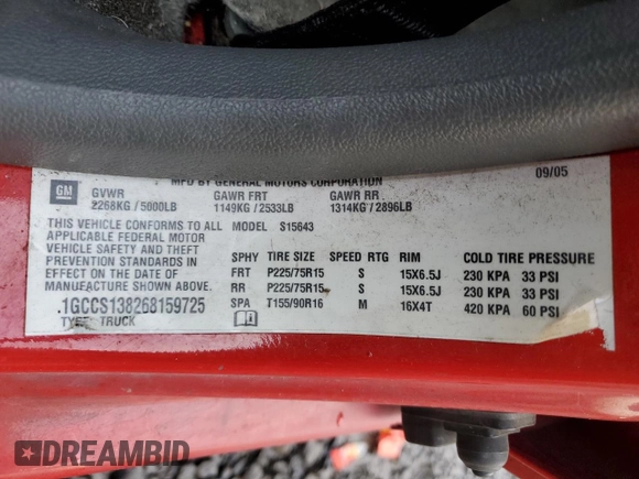 2006 Chevrolet Colorado 1LT z VIN 1GCCS138268159725, wystawiony jako Copart lot #83897514 z przebiegiem 147 411 mil mil oraz Szkoda całkowita • Salvage title. Historia ofert i sprzedaży dostępna na DreamBid. Obrazek 12.