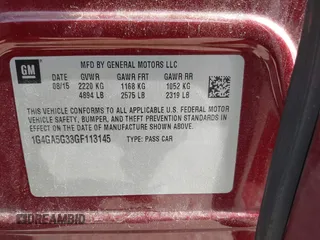 2016 Buick LaCrosse with VIN 1G4GA5G33GF113145, listed as a IAAI auction lot 42296768 with 58,374 mi miles and . Bid and sale history available at DreamBid. Image 9.
