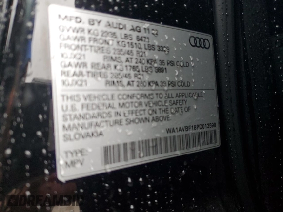 2023 Audi Q8 Premium with VIN WA1AVBF18PD012590, listed as a Copart auction lot 79244534 with Not provided miles and Salvage title. Bid and sale history available at DreamBid. Image 16.