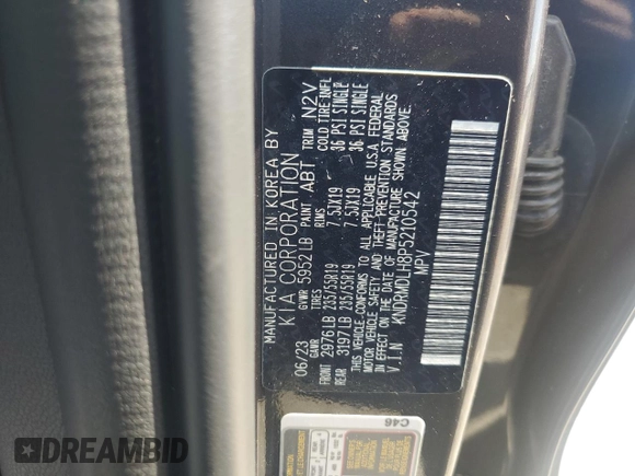 2023 Kia Sorento SX Prestige with VIN KNDRMDLH8P5210542, listed as a Copart auction lot 57473485 with 15,495 mi miles and Salvage title. Bid and sale history available at DreamBid. Image 13.