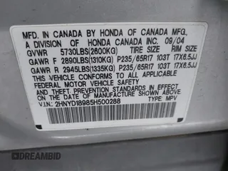 2005 Acura MDX Touring with VIN 2HNYD18985H500288, listed as a IAAI auction lot 41919980 with 259,025 mi miles. Bid and sale history available at carsss.com. Image 9.