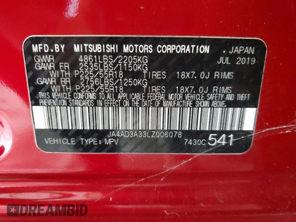 2020 Mitsubishi Outlander SE z VIN JA4AD3A33LZ006078, wystawiony jako Copart lot #55786005 z przebiegiem 68 115 mil mil oraz Czysty tytuł • Clean title. Historia ofert i sprzedaży dostępna na DreamBid. Obrazek 14.