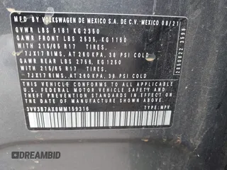 2021 Volkswagen Tiguan SE z VIN 3VV3B7AX8MM159316, wystawiony jako IAAI lot #42525546 z przebiegiem 70 141 mil mil oraz . Historia ofert i sprzedaży dostępna na DreamBid. Obrazek 9.