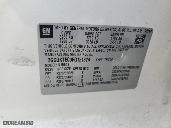 2015 Chevrolet Silverado 1500 High Country with VIN 3GCUKTEC9FG121324, listed as a Copart auction lot 77551124 with 104,037 mi miles and Salvage Title. Bid and sale history available at carsss.com. Image 12.