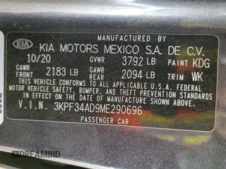 2021 Kia Forte GT-Line with VIN 3KPF34AD9ME290696, listed as a Copart auction lot 49180685 with 55,136 mi miles and Salvage Title. Bid and sale history available at carsss.com. Image 14.