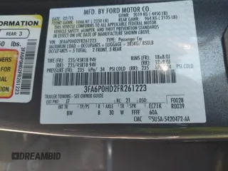 2015 Ford Fusion SE with VIN 3FA6P0HD2FR261223, listed as a IAAI auction lot 42109893 with 74,965 mi miles. Bid and sale history available at carsss.com. Image 9.