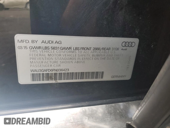 2015 Audi A8 3.0T z VIN WAU3GAFD6FN036423, wystawiony jako Copart lot #60436925 z przebiegiem 161 677 mil mil oraz Szkoda całkowita • Salvage title. Historia ofert i sprzedaży dostępna na DreamBid. Obrazek 12.