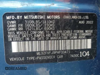 2023 Mitsubishi Mirage SE z VIN ML32FVFJ9PHF00471, wystawiony jako Copart lot #49424495 z przebiegiem 66 570 mil mil oraz Szkoda całkowita • Salvage title. Historia ofert i sprzedaży dostępna na DreamBid. Obrazek 14.