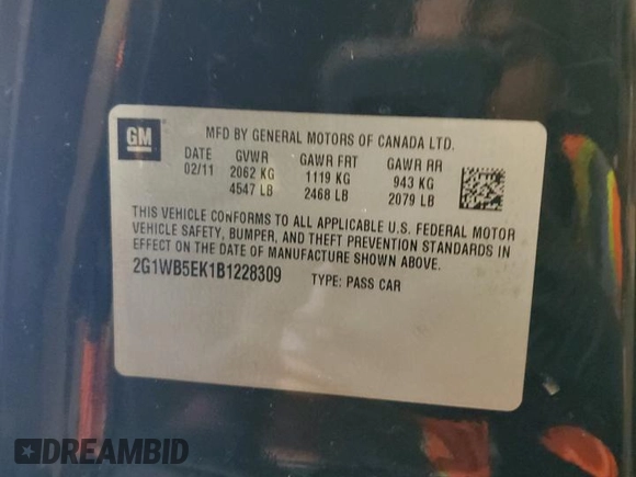 2011 Chevrolet Impala LT Retail with VIN 2G1WB5EK1B1228309, listed as a Copart auction lot 47225865 with 140,446 mi miles and Clean Title. Bid and sale history available at DreamBid. Image 12.