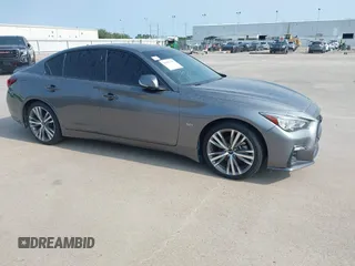 2021 Infiniti Q50 Sensory with VIN JN1EV7CP5MM703829, listed as a IAAI auction lot 41951117 with 60,314 mi miles and . Bid and sale history available at DreamBid. Image 1.