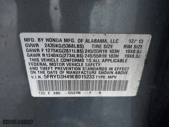 2014 Acura MDX Tech Pkg with VIN 5FRYD3H49EB015233, listed as a IAAI auction lot 41713912 with 203,495 mi miles. Bid and sale history available at carsss.com. Image 9.