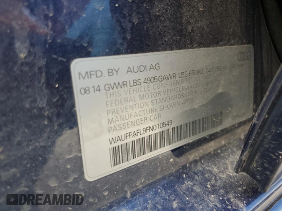 2015 Audi A4 Premium Plus with VIN WAUFFAFL9FN010549, listed as a Copart auction lot 50623025 with 183,602 mi miles and Salvage Title. Bid and sale history available at carsss.com. Image 12.