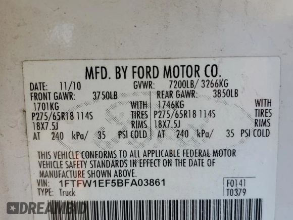 2011 Ford F-150 XL with VIN 1FTFW1EF5BFA03861, listed as a Copart auction lot 86965884 with 238,464 mi miles and Clean Title. Bid and sale history available at carsss.com. Image 12.