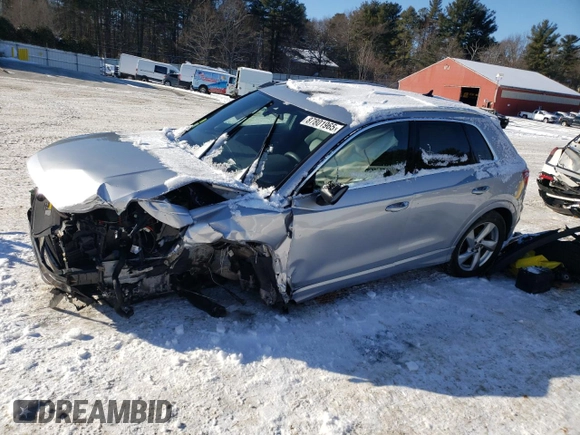 2019 Audi Q3 Premium with VIN WA1AECF35K1083330, listed as a Copart auction lot 87801965 with 0 mi miles and Salvage Title. Bid and sale history available at carsss.com. Image 1.