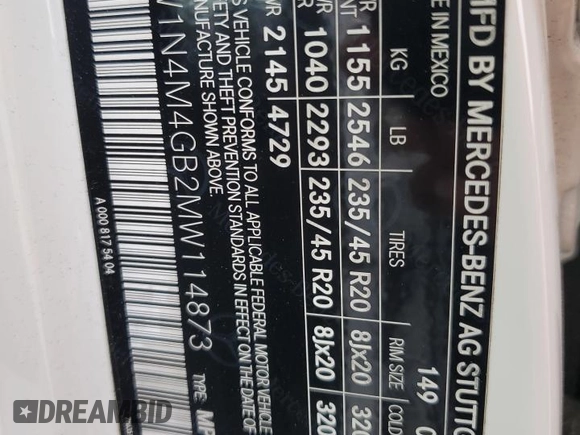2021 Mercedes-Benz GLB 250 z VIN W1N4M4GB2MW114873, wystawiony jako Copart lot #54711375 z przebiegiem 48 916 mil mil oraz Szkoda całkowita • Salvage title. Historia ofert i sprzedaży dostępna na DreamBid. Obrazek 12.