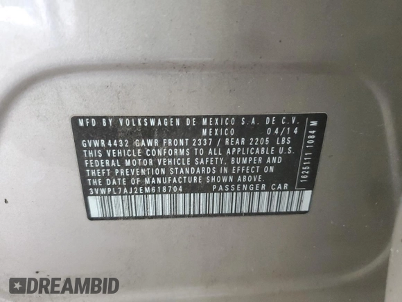 2014 Volkswagen Jetta TDI with VIN 3VWPL7AJ2EM618704, listed as a Copart auction lot 59024885 with 131,113 mi miles and Salvage title. Bid and sale history available at DreamBid. Image 13.