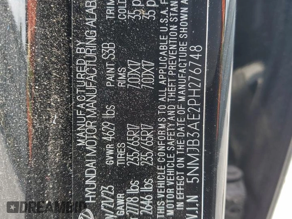 2023 Hyundai Tucson SEL with VIN 5NMJB3AE2PH276748, listed as a Copart auction lot 53866044 with 16,960 mi miles and Salvage Title. Bid and sale history available at carsss.com. Image 13.
