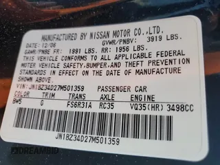 2007 Nissan 350Z with VIN JN1BZ34D27M501359, listed as a Copart auction lot 83953774 with 184,017 mi miles and Non Repairable. Bid and sale history available at DreamBid. Image 13.