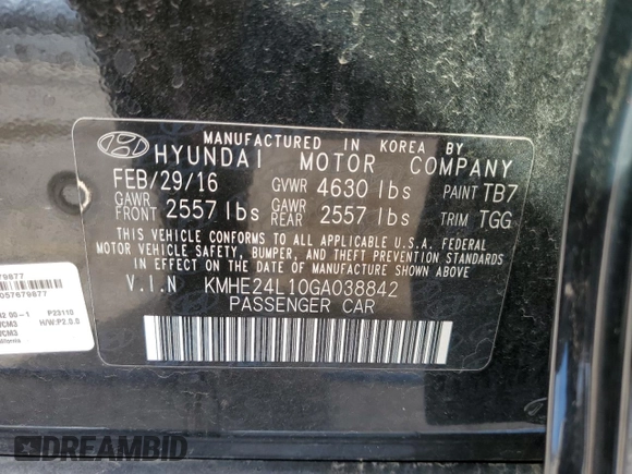 2016 Hyundai Sonata Hybrid SE with VIN KMHE24L10GA038842, listed as a Copart auction lot 48898305 with 85,432 mi miles and Salvage Title. Bid and sale history available at carsss.com. Image 13.